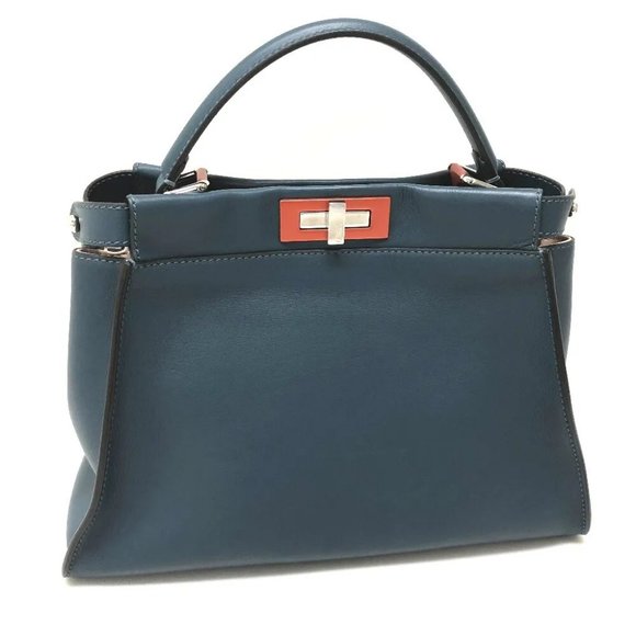 AUTHENTICITY GUARANTEED FENDI Peakaboo Regular Hand Bag 2way bag Blue - Picture 1 of 7